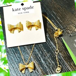 Kate Spade NWT necklace and earrings Set ⭐️ GOLD BOW / CZ / DELICATE CHAIN